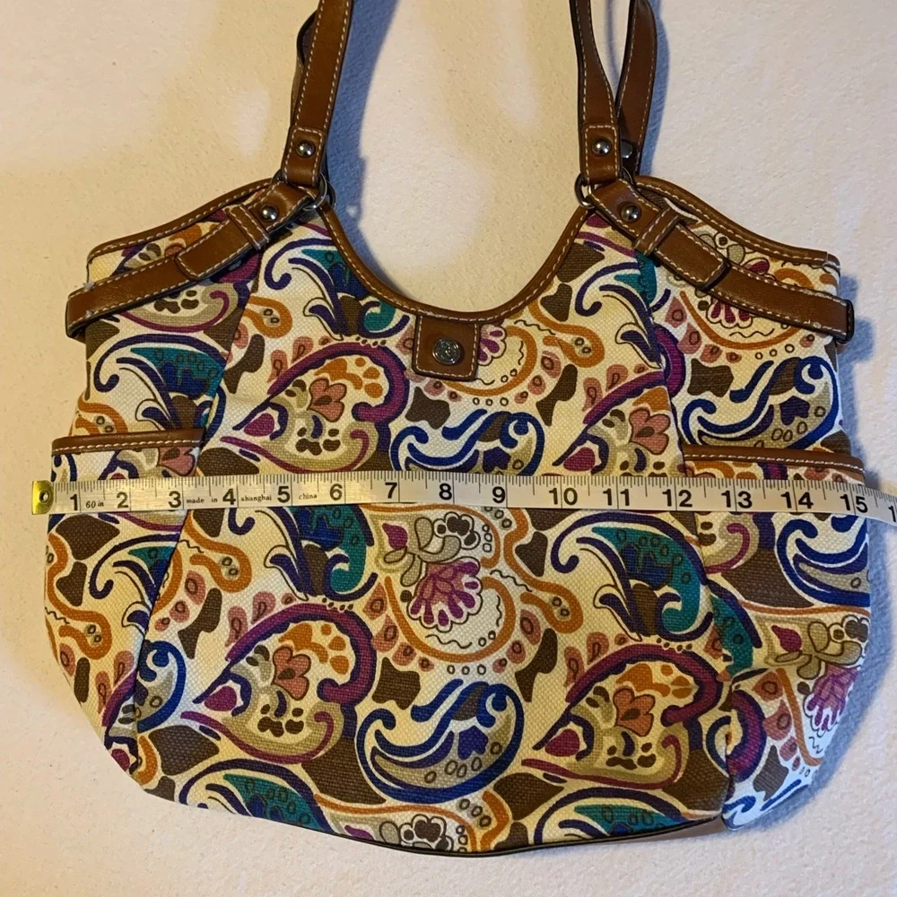 Abstract Paisley Relic coated canvas shoulder bag, vegan leather trim, Looks new